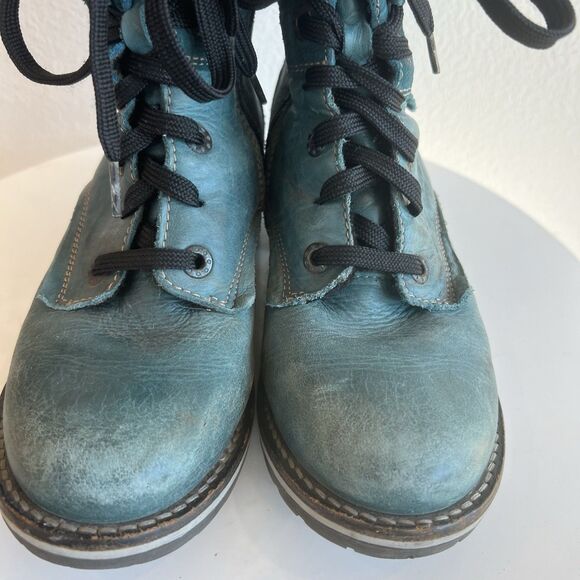Dromedaris Kara Combat Boots Lace Up Teal Distressed Leather 37  Women's 7 - Picture 5 of 7